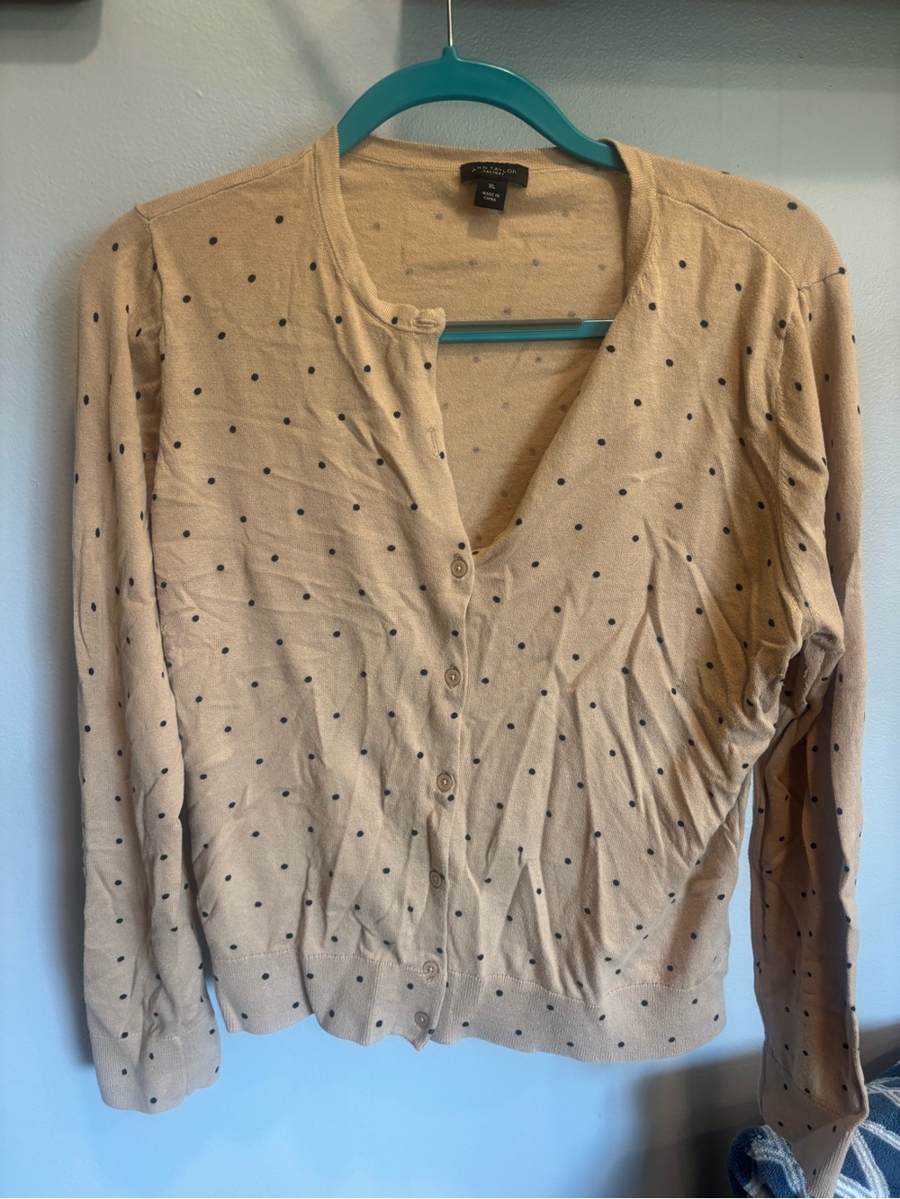 Ann Taylor Factory Beige Polka Dot Button Cardigan